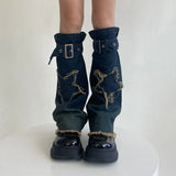 DAIIIBABYYY  -  Y2K Star Strap Denim Leg Warmers Punk Cross Harajuku Leg Covers Gothic Leg Socks Y2K Personalized Calf Socks Leg Boot Cuffs Sock