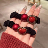 DAIIIBABYYY  -  Fashion red square hair band women's high-end versatile ponytail headband Korean version of ball hair new hair accessories