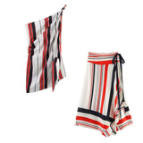 Daiiibabyyy  Women's Striped Asymmetrical Top Red Black White Striped Silk Scarf Lightweight Square Headscarf Neck Wrap Skirt Charming 0JQ1