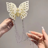 DAIIIBABYYY  -  New Oversized Hollow Butterfly Tassel Chain Hair Grab Clip Shark Clip Hair Accessories Claw Clip For Women