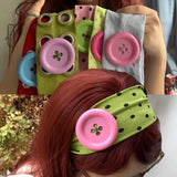 Daiiibabyyy  Summer Colorful Large Button Wave Point Hairband Korean Ins Y2K Retro Elastic Hairband Blogger Same Style Trendy Cool Hairband
