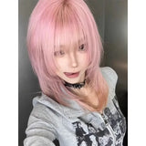 DAIIIBABYYY  -  Fashionable Short Straight Pink Fringe Wig Women's Layered Hair Full Head Covering Elegant Chignon Hair Extension