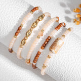 Daiiibabyyy  5Pcs Fashion Rice Beaded Bracelet Set For Women Y2K Ethnic Bohemian Stackable Elastic Bangle Charms Wrist Strap Jewelry Gift