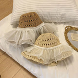 Daiiibabyyy Lace Big Brim Knit Breathable Summer Outdoor Women Girls Fashion Designer Bucket Street Outdoor Cap