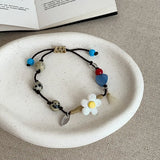 Daiiibabyyy  Sweet Candy Color Spotted Natural Stone Acrylic Beads Flowers Charm Bracelets for Women Adjustable Knitted Rope Chain