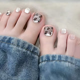 Daiiibabyyy  24PCS Leopard Print Cat Eye Press on Toe Nails Full Cover Simple French False Toenails Acrylic Wearable Foot Nail Tips for Women