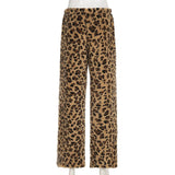 DAIIIBABYYY  -  Brown Leopard Print Casual Pants Autumn Winter Warm Lace-up Low Rise Straight Pants for Women y2k Streetwear Trousers New