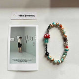 DAIIIBABYYY  -  Mushroom Bead Bracelet for Women Natural Healing Crystal Jewelry Bohemian Style Elastic Wristband