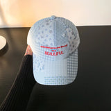 DAIIIBABYYY  -  Korean Pink Plaid Flower Splicing Baseball Cap Women's Spring and Summer Outdoor Versatile Sweet Sunshade Adjustable Sports Hat