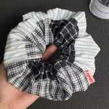 Daiiibabyyy  1PC Plaid And Striped Mixed Hair Scrunchie, Retro Fashion Hair Accessory For Women