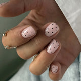 Daiiibabyyy  24Pcs Short Square Head Press on Fake Nails Black Polka Dot Design False Nails Simple Wearable Artificial Full Cover Nails Tips
