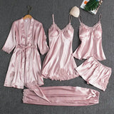 Daiiibabyyy  Women's Long Sleeve Pajama Set Five Piece Includes Shorts Robe Home Clothes Comfortable Breathable Sleepwear for All Seasons