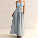 Daiiibabyyy  Women Halter Neck Striped Backless Maxi Dress Summer Sleeveless Long Dress Vacations Outdoor Backless Flowy Dress