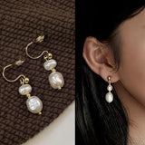 Daiiibabyyy  Irregular Baroque Pearl Drop Ear Clip For Women Wedding Birthday Party Temperament Jewelry Gifts for Mom Girls