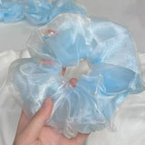 Daiiibabyyy  1Pc Elegant Light Blue Organza Scrunchie With Goldfish & Bead Details: Fairy - Like Hair Accessory For Women, Perfect For Daily
