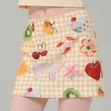 Daiiibabyyy  Summer Fashion New Dopamine Sweet Girl Half Skirt Printed Street Spicy Girl High Waist Bag Hip Half Skirt