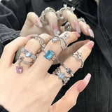 Daiiibabyyy  New Gothic Irregular Tassel Moonstone Rings Lava Chain Star Opal Stone Ring Small Fresh Wedding Party Jewelry Gifts