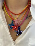 Daiiibabyyy  Ocean Style Glass Starfish Pendant Rope Chain Necklace Bohemian Fashion Jewelry Summer Vacation Daily Wearing