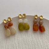 Daiiibabyyy  Korean Style Irregular Mix Color Contrasted Resin Hanging Dangle Earrings  for Women 14K Real Gold Plated Copper Jewelry