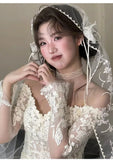 Daiiibabyyy  Wedding Bridal Veil Lace Pearl Trim Elegant Bride Headpiece for Wedding Ceremony Bridal Photoshoot,Lightweight Tulle Bridal Veil
