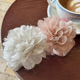 Daiiibabyyy  1PCShimmering Floral Hair Claw Clips For Women Elegant Pink White Fabric Flower Hair Clip Sweet Fashion Hair Accessory For Daily