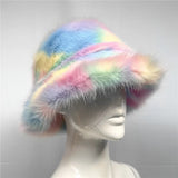 Daiiibabyyy  y2k Fluffy Faux Fur Bucket Hat Women Rabbit Fur Warm Thick Plush Winter Hat Lady Luxury Fashion Furry Panama Fisherman Cap