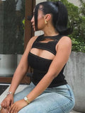 DAIIIBABYYY  -  Pure Sexy Hollow Out Imitation Denim Vest Top Women's Summer O-neck Slim Fit Tank Fashion Female Clothes