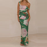 Daiiibabyyy  Pattern printed women's temperament slim fit dress casual vacation elegant off shoulder fashion party long dress
