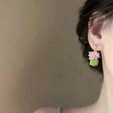 DAIIIBABYYY  -  Trendy Cute Pink Flower Resin Acrylic Plant Pendant Charmss Statement For Women Summer Holiday Party Scene Accessories Jewelry