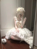 DAIIIBABYYY  -  Japan Genuine Yellow Lolita Trailing Bow Wedding Short Sleeve Op Dress 2024 New High Quality