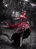 DAIIIBABYYY  -  Japan Halloween Red Floral Wedding Dress Lolita Dress Suit Lolita Heavy Industry Trailing Fluffy Princess Dress For Women