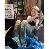 DAIIIBABYYY  -  Blue High Waist Women Jeans Vintage Straight Casual Baggy Ripped Y2K Street American Wide Leg Female Trouser LOOSE Denim Pants