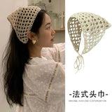 Daiiibabyyy  Women's Triangular Headscarf French Country-style Lace Summer Silk Scarf Sweet Girls Funny Fashion Pink Color Simple Hair Band
