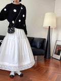Daiiibabyyy  Basic Solid Color Lace Patchwork Long Skirts Spring Summer Aura Korean Women's Clothing High Waist Elastic Stylish Folds Skirts