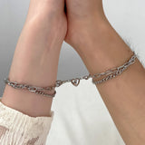 DAIIIBABYYY  -  2Pcs Bracelets for Women Men Fashion Couple Cuff Jewelry Vintage Chains Heart Magnet Bracelets Korea  Trendy Pulsera