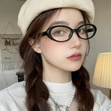 Daiiibabyyy Y2K Retro Oval Frame Anti-Blue Light Glasses Sweet Cool Girls Black GlassesVintage Simple Women Eye Protection Spectacles