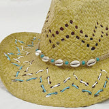 DAIIIBABYYY  -  Handmade Braided Straw Hats Wave Pattern Beach cap Hollowed Out Shell Straw Hat Fashion Rolled Brim Western Cowboy Straw Hat