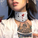 Daiiibabyyy  Grunge Rock Jewelry Leather Red Cross Choker Punk Cross Line Necklace Women Accessories Gothic Charm Necklace Fashion