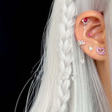 DAIIIBABYYY  -  1PC Helix Piercing Earring Ear Stack Zircon Evil Ear Piercing Heart Chain Helix Ear Stud Conch Chain Korean Style 20G Cartilage