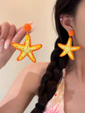Daiiibabyyy  Cute Earrings Exaggerated Personalized Sea Salt Star Earrings Women's Vacation Style Summer Seaside Kawaii Earrings Accessories