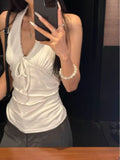 Daiiibabyyy  Spicy Girl Low Cut V-neck Strap Hanging Neck Tank Top Exquisite White Backless Women Slim Fit Slimming Look Camisole