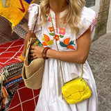 DAIIIBABYYY  -  Summer Vacation Print Long Dress Casual Flying Sleeves High Waist Beach Dress Fashion V-neck Pleats Loose Women's Dresses