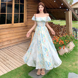 DAIIIBABYYY  -  French Floral Sweet Seaside Vacation Dress For Women Off The Shoulder Design Summer New Collection Waist Slimming Fairy Dresses