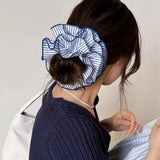 DAIIIBABYYY  -  New Design High-Grade Fashion Striped Fabric Elastic Large Hair Circle For Women Girls Refreshing Low Ponytail Head Rope