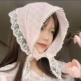 Daiiibabyyy  Lace Flower Elegant Lace Women Flower White Pink Sweet Triangle Scarf Thin Breathable Ribbon Artistic Style Travel Photo Decora