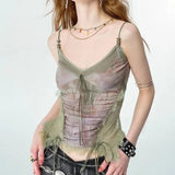 DAIIIBABYYY  -  Mint Manbo Heavy Industry Lace Splicing Printed Glass Bead Strap