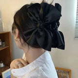 DAIIIBABYYY  -  Satin Bow Large Crab Hair Claw Clips Women Girls Black Bowknot Ponytail Holder Hair Barrettes Clamps Hair Accessories Fashion