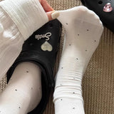 Daiiibabyyy  Fashion Women's Ballet Style Lace Edge Mid Tube Socks Spring Summer Sweat Absorbing Breathable Polka Dot Pattern Casual Socks