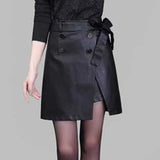 Daiiibabyyy  Spring and Autumn Korean  high waisted and hip hugging PU leather skirt, slimming and split half one-step mid length skirt