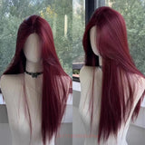 Daiiibabyyy  Red Wig for Women Long Straight Hair Forehead Lace Wig  for Cosplay Daily Use Lolita  Synthetic Wigs Natural Hair Heat Resistant